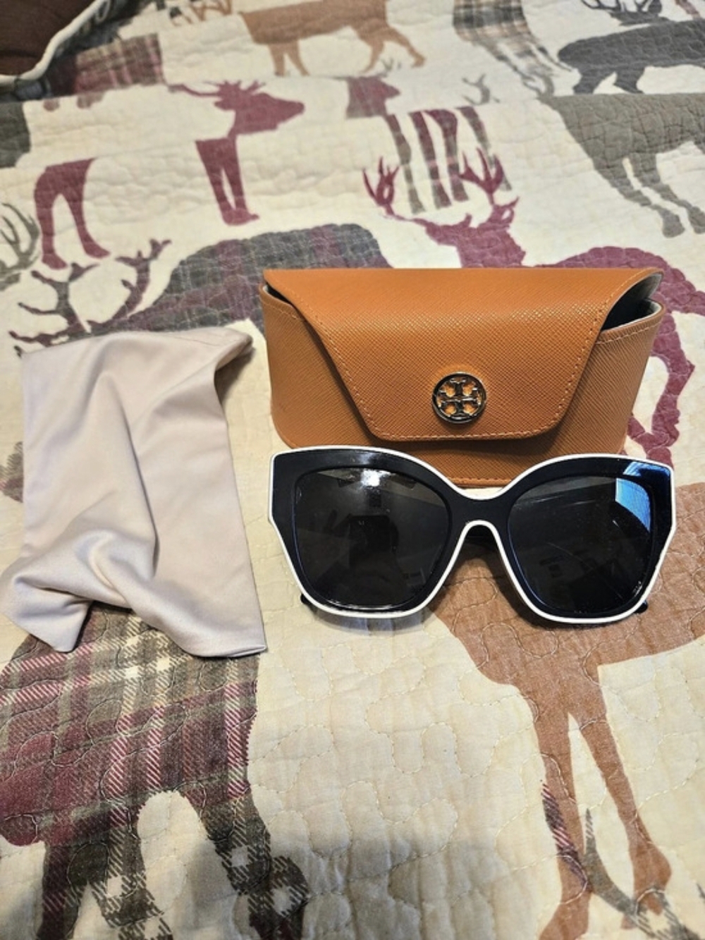 Tory Burch Black & Brown Oversized Sunglasses